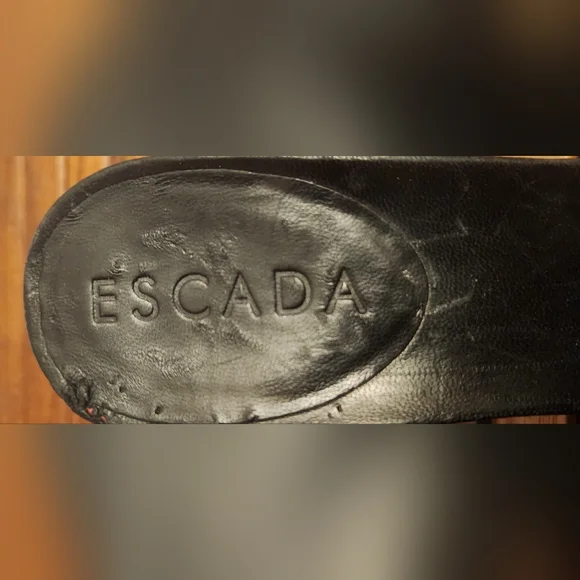 Escada Black Leather Heels with Gold Accent - Picture 9 of 12